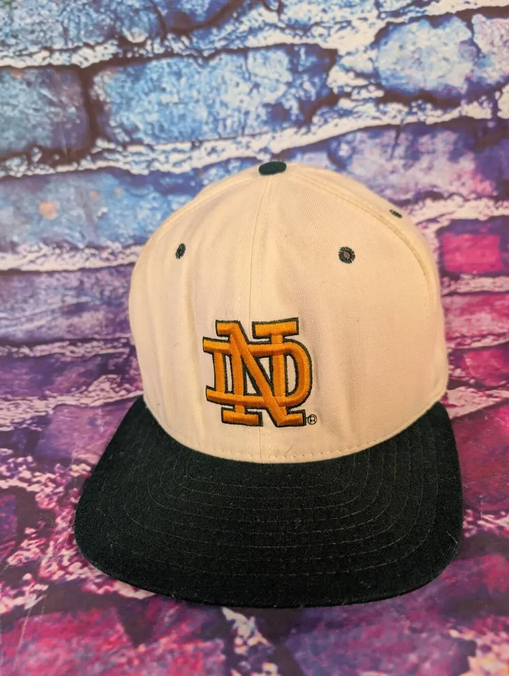 Vintage ND Notre Dame Cap Hat 70s 80s New Era PRO MODEL size M-L USA Snapback